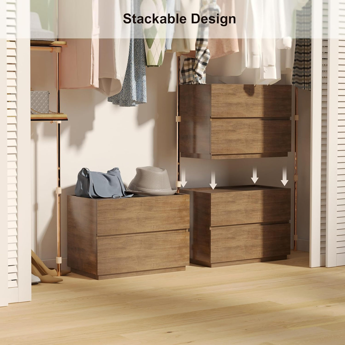 woodtalks Stackable 2 Drawer Dresser, Multi-Purpose Storage Closet