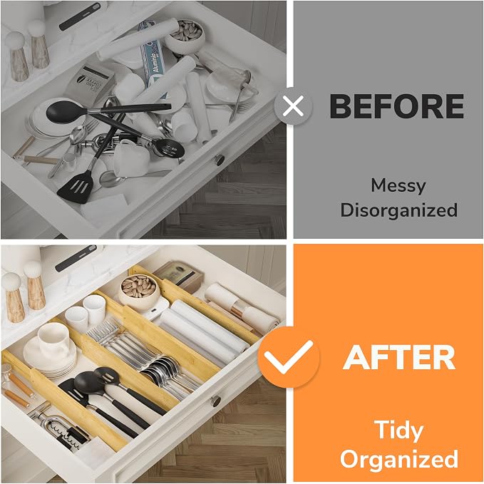 BAMEOS 3" H Large Bamboo Drawer Dividers Adjustable Drawer Organization - Image 7