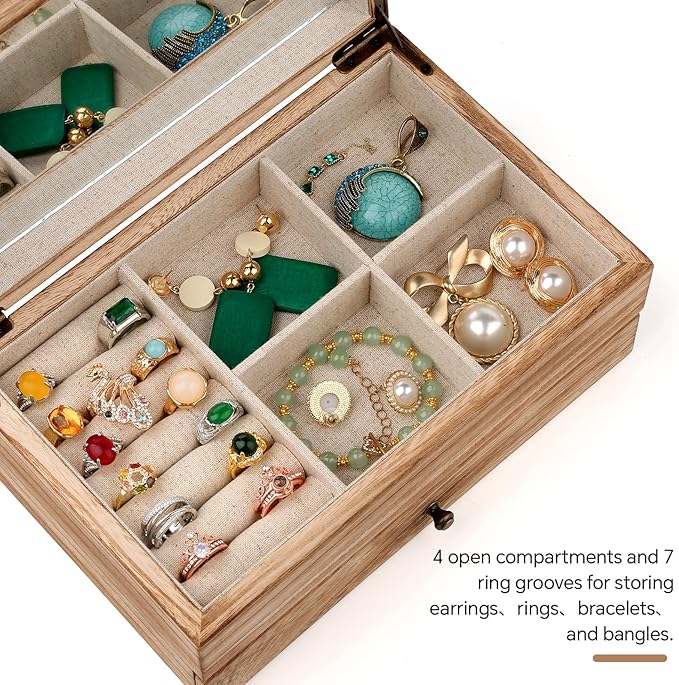 Meangood Jewelry Box Organizer for Women, 2 Layer Large Jewelry Storage Case - Image 3