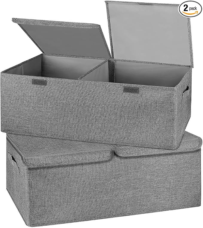 2 Pack Storage Boxes with Lids and Handles, Collapsible Linen Storage Bins by Unknown