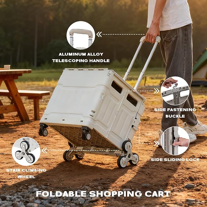 Utility Cart Teacher Cart with Stair Climbing Wheels Foldable Shopping Cart - Image 6
