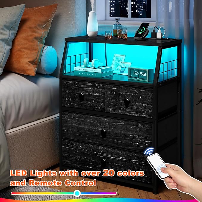 EnHomee 21.8" W Black Nightstand Set of 2, Night Stand - Image 3