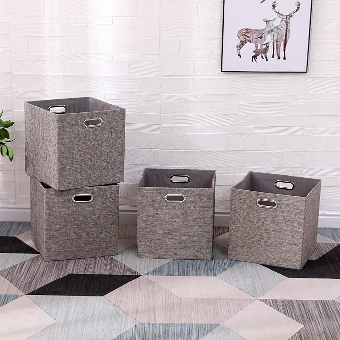 Cube Storage Organizer Bins 13×13x13 Inch, 4 Pack Collapsible Linen Fabric - Image 6