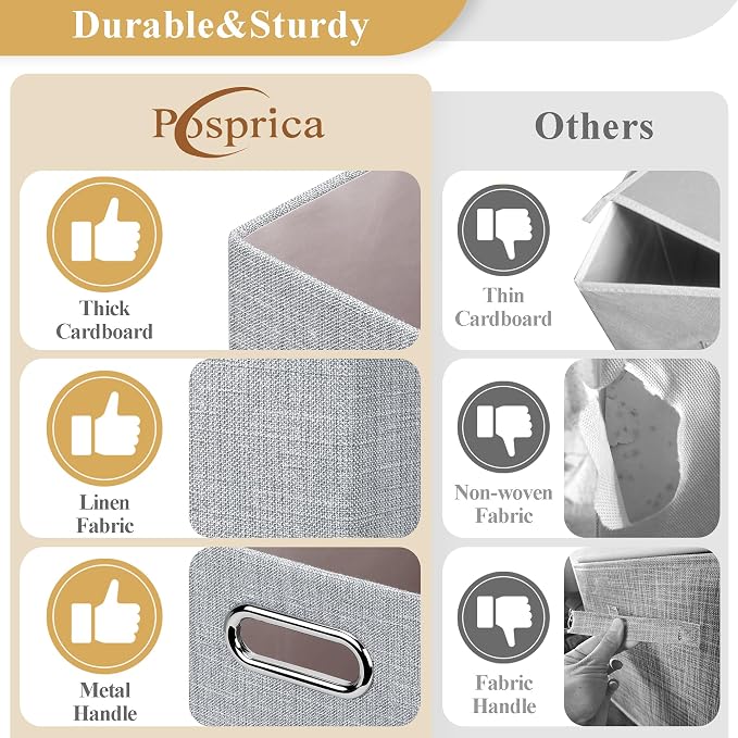 Posprica 15.12"x12.13"x12.01" Storage Cube Bins, Linen Decorative Closet - Image 2