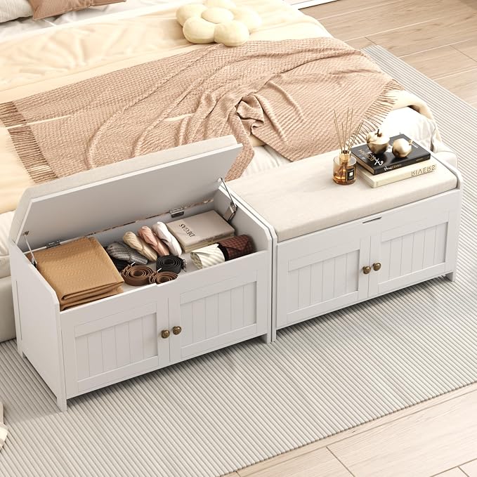 HOMEFORT 30" Shoe Bench with Lift Top Storage, Entryway Bench with Cushioned - Image 2