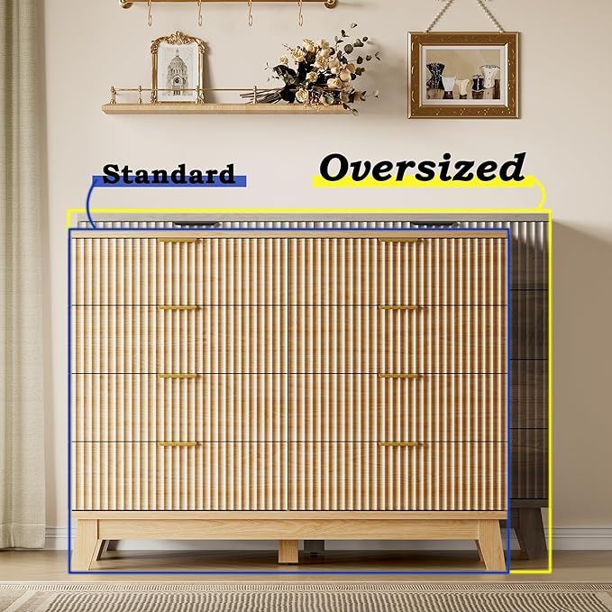 Fluted 8 Drawer Tall Dresser, 47.2" Wide Modern Boho Chest of Drawers, Wooden - Image 3