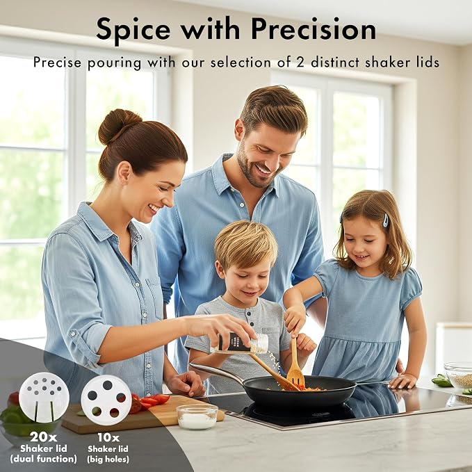 Square Spice Jars with Bamboo Wooden Lid Spice Jars with Shaker Insert and 240 - Image 4