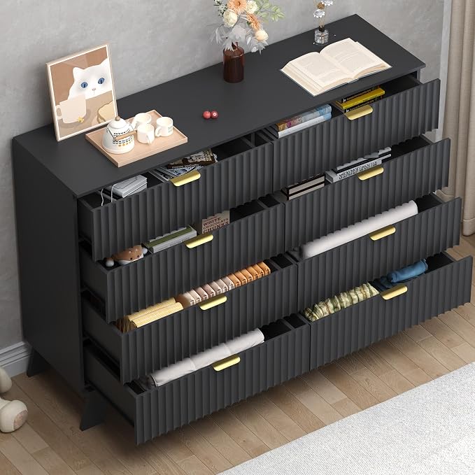 Fluted 8 Drawer Tall Dresser, 47.2" Wide Modern Boho Chest of Drawers, Wooden - Image 4