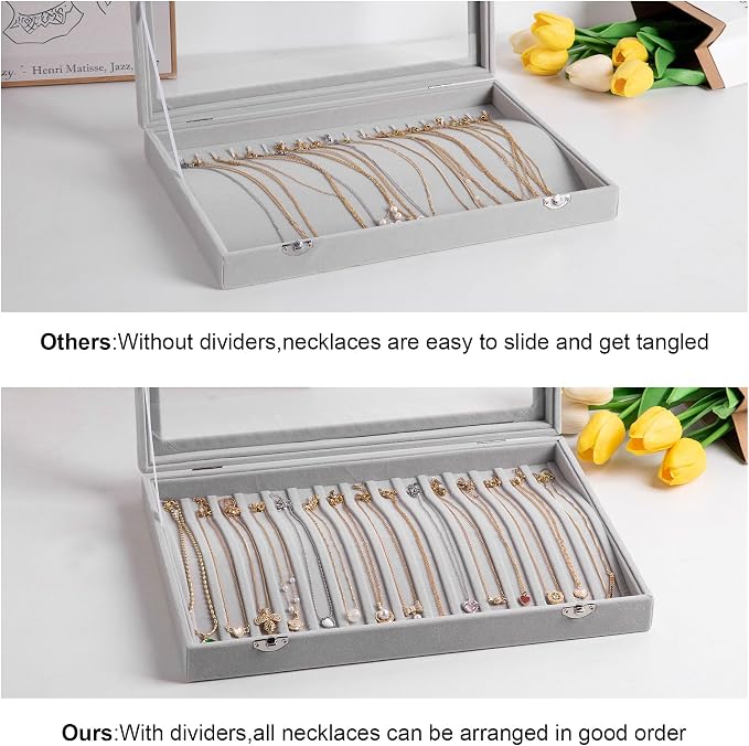 Frebeauty 15 Hooks Necklace Tray Velvet Neckalce Organizer - Image 5