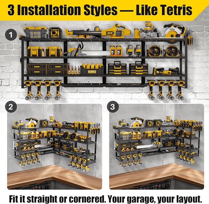 XLarge 64''W Power Tool Organizer Wall Mount | Modular&Corner-Fit 820lbs Garage - Image 5