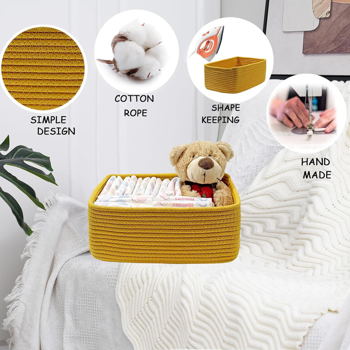 13" x 8.5" x 5.1" Storage Baskets for Organizing | Cotton Rope Woven
