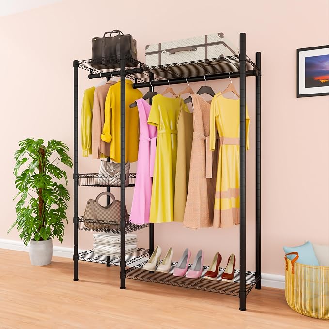 Xiofio 6 Tiers Heavy Duty Clothes Rack, Metal Clothing Rack, Adjustable - Image 4