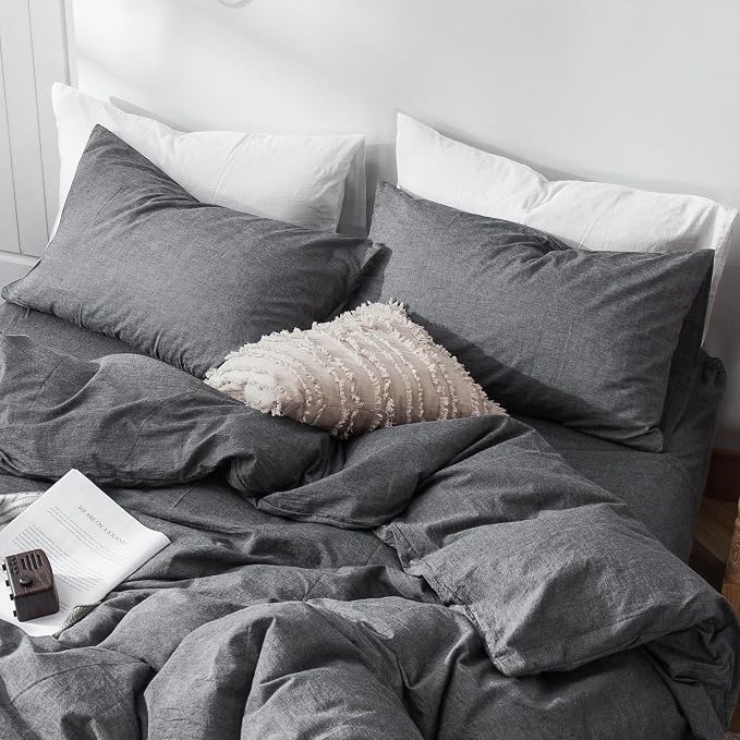 MooMee Bedding Pillowcases Pack of 2 100% Washed Cotton Linen Like Textured - Image 5