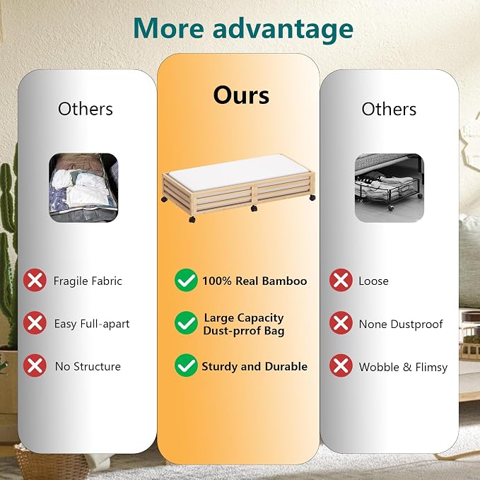 Wisuce Bamboo Under Bed Storage Containers- Underbed Organizer - Image 4