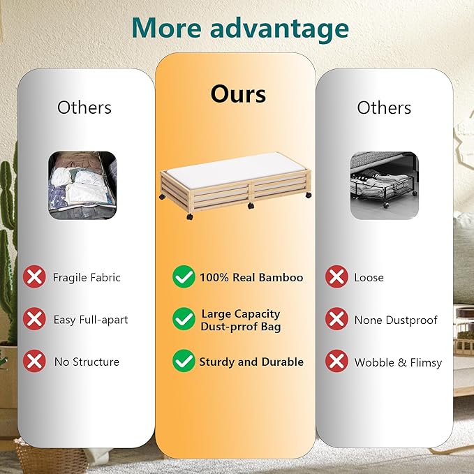Bamboo Under Bed Storage Containers- Underbed Organizer - Image 4