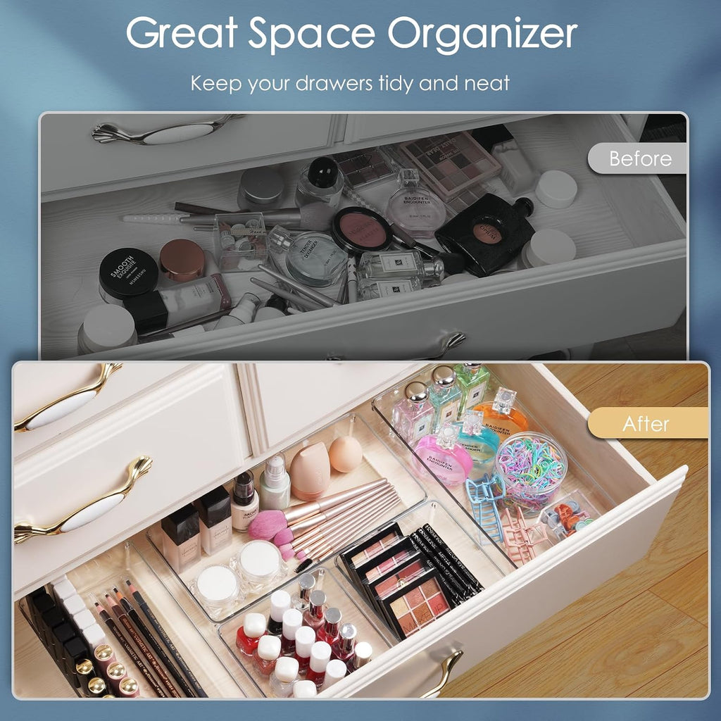 12 Pack Large Clear Plastic Drawer Organizer Set, Acrylic Bathroom