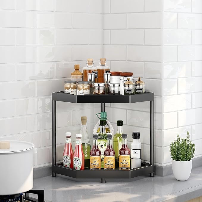 Kitchen Corner Shelf Countertop 2 Tier Bathroom Counter Organizer Cabinet - Image 2