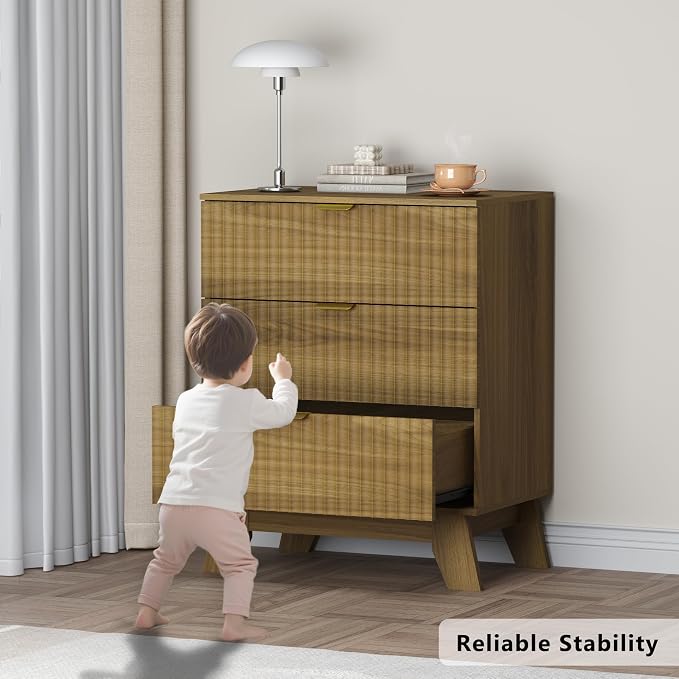 Fluted 3 Drawer Dresser, 30.3" Tall Compact Modern Boho Chest of Drawers - Image 7