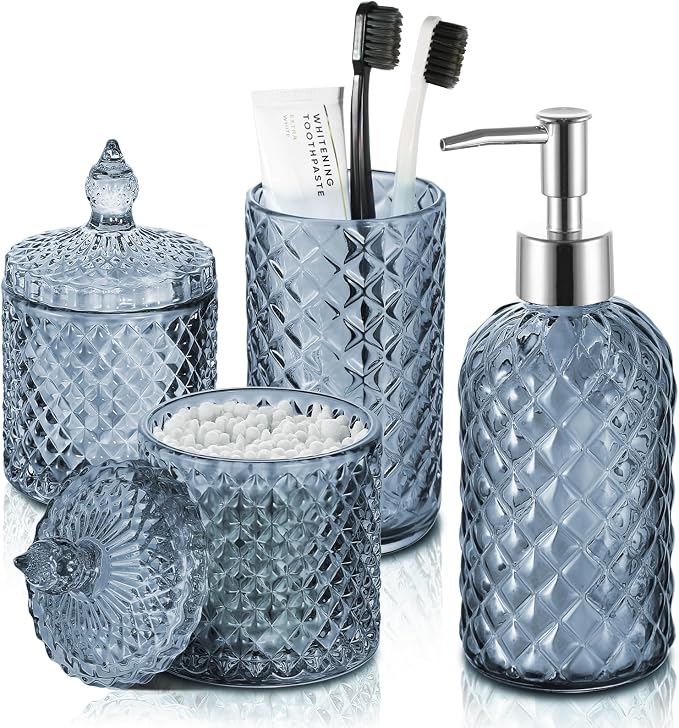 Blue Bathroom Accessories Set, 4 Pack Light Blue Bathroom Decor Accessory Sets by RYTOXILOBrightenUpYourHome