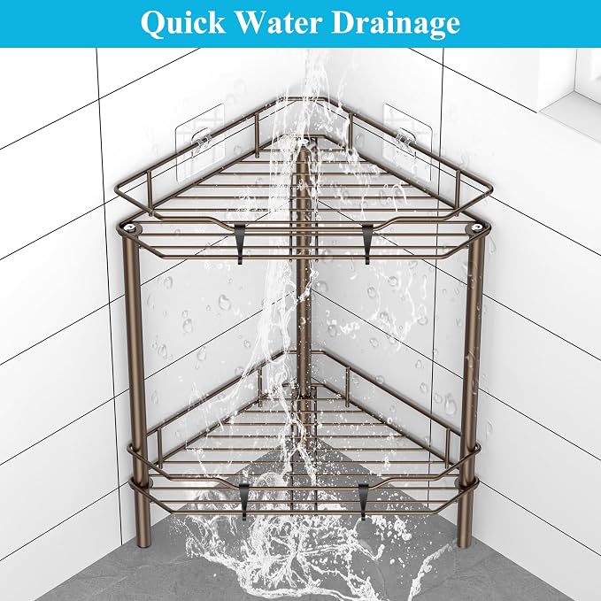 2 Tier Floor Standing Corner Shower Caddy Organizer Shelf - Image 4
