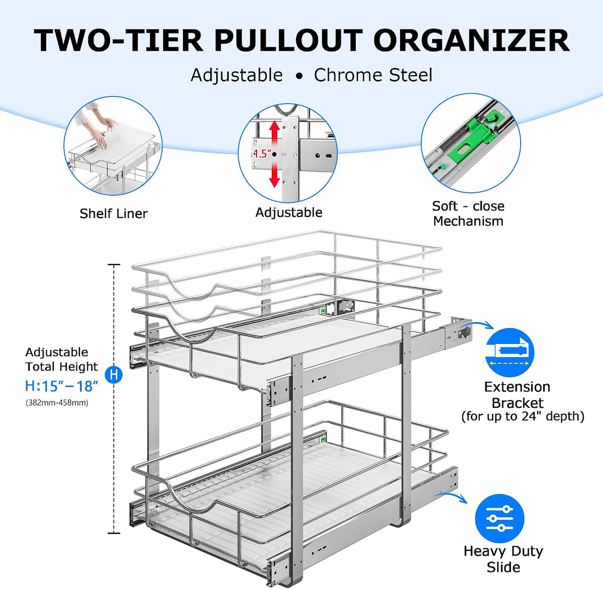 WelFurGeer 2-Tier Kitchen Cabinet Pullout Shelf and Drawer Organizer