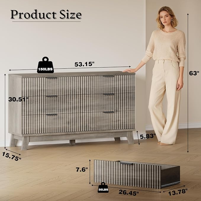 53" Long Dresser for Bedroom, 6-Drawer Dresser - Image 2