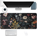 Vintage Aesthetic Mouse Pad, Extended Flower Plant Black Mousepad Desk Pad by Unknown