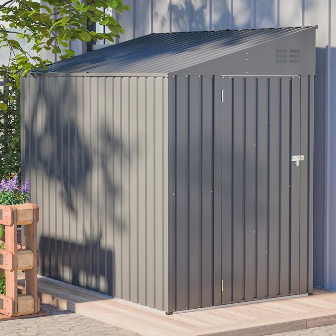 4x7 FT Outdoor Storage Shed, Lean to Lockable Metal Garden Shed Steel - Image 6