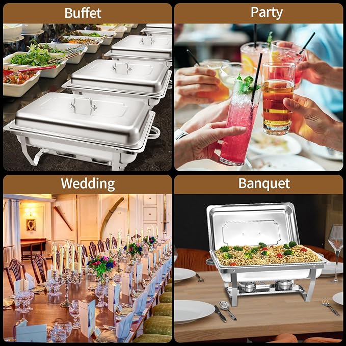 8 Qt 2 Pack Full Size Stainless Steel Chafing Dishes Buffet Set - Image 6