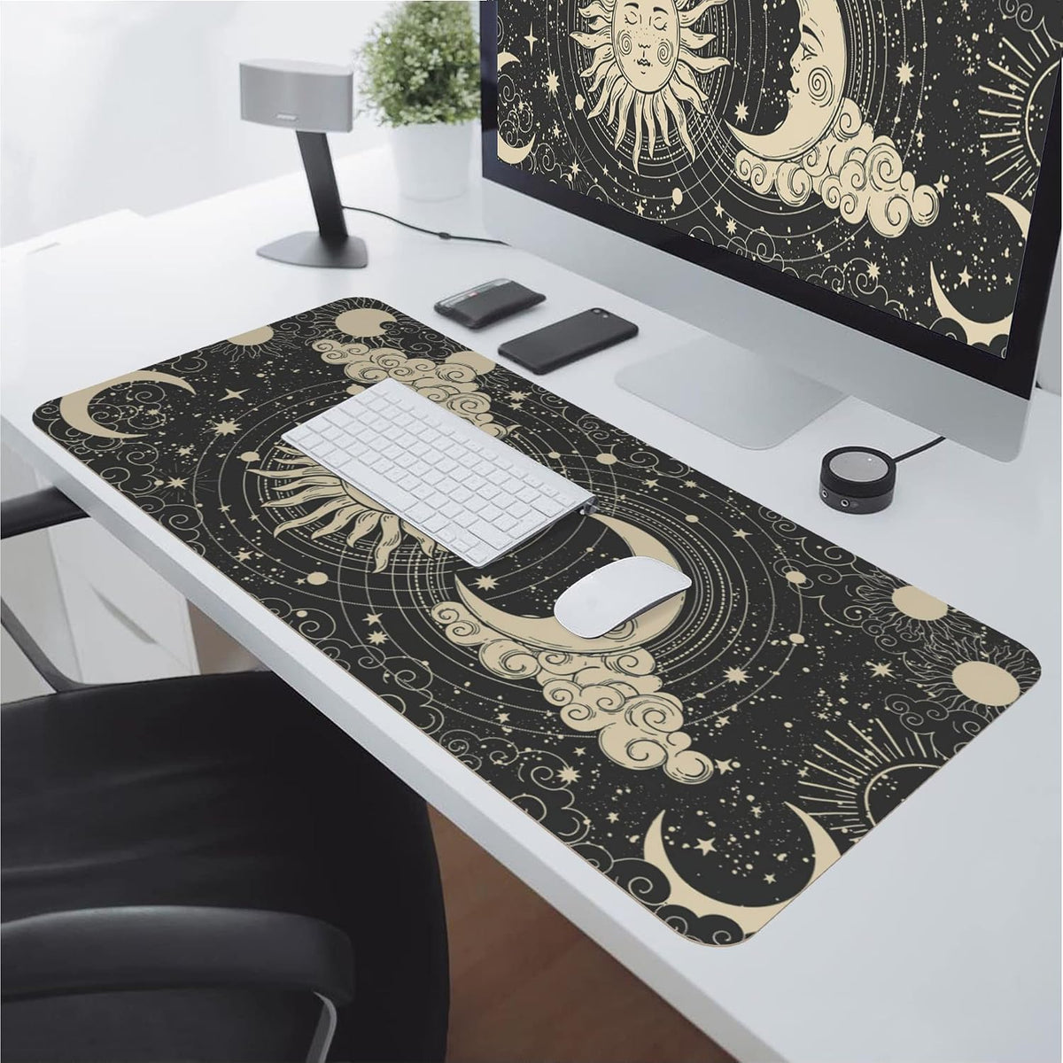 Desk Mat,Celestial Sun and Moon Extended Gaming Mouse Pad for Office