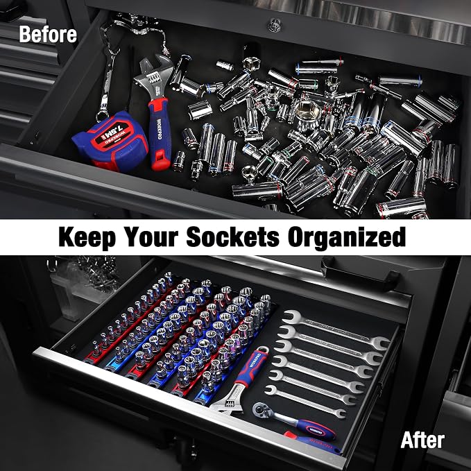 WORKPRO Magnetic Socket Organizer Set, 3-Piece Aluminum Alloy Socket Rail - Image 2