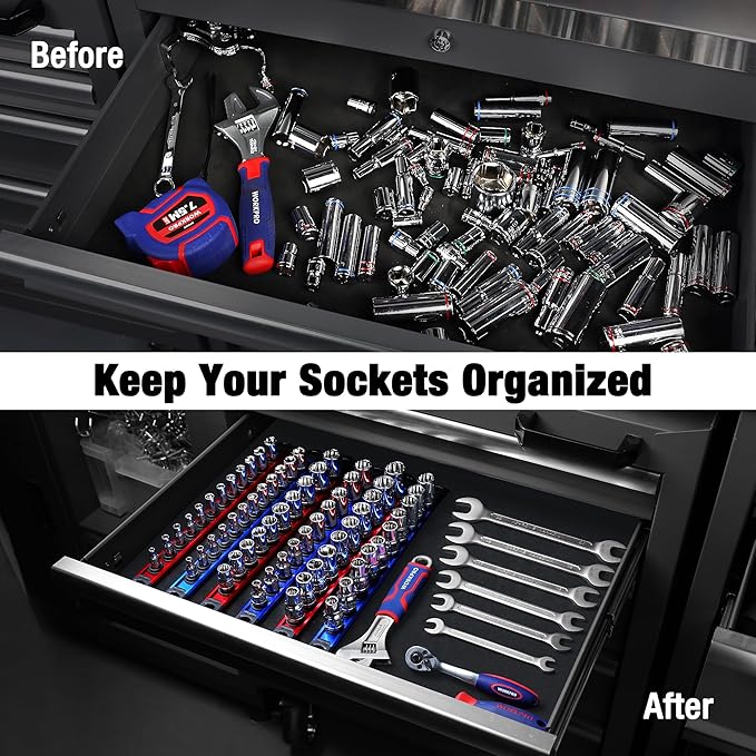 WORKPRO Magnetic Socket Organizer, 3/8-Inch Drive Aluminum Alloy Socket Rail - Image 2