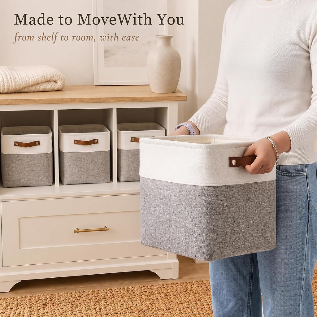 Fabric Storage Cubes 11", 6 Pack, with PU Pull Handles,Foldable