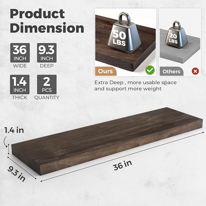 RICHFOCUS Elm Floating Shelves for Wall - Image 3