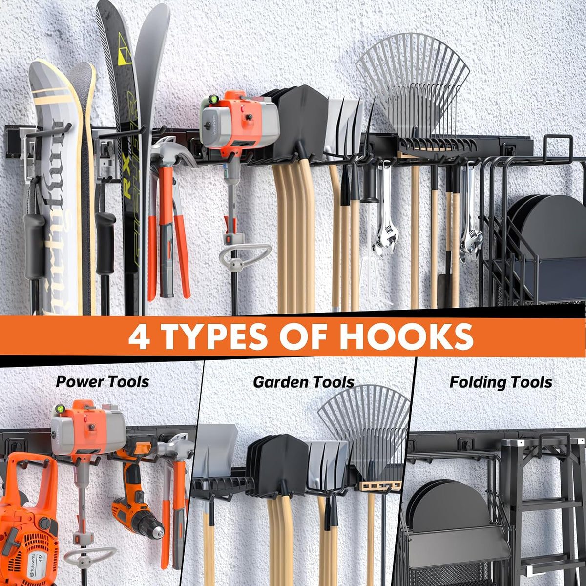 64'' Garage Tool Organizer Wall Mount, 620lbs Heavy Duty Metal Storage