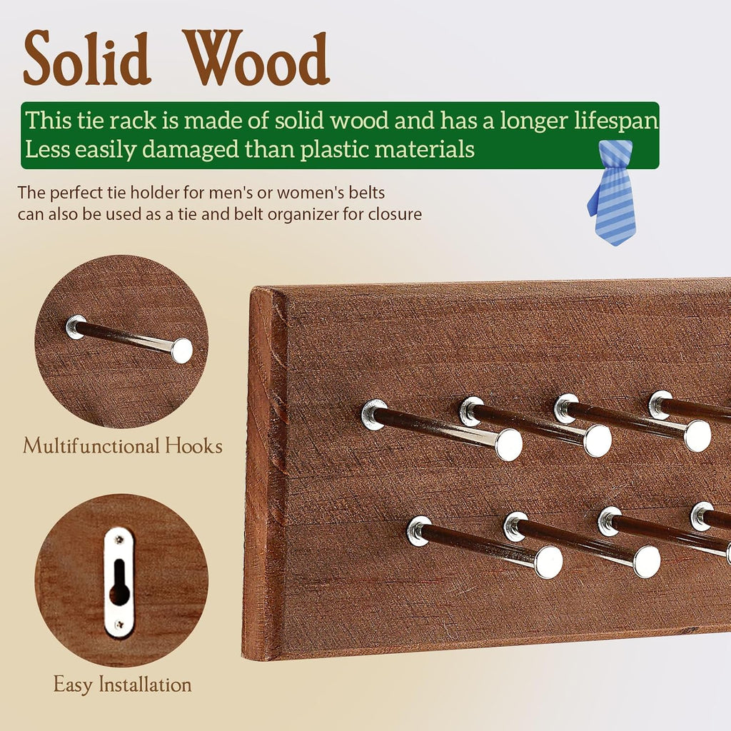 TreeHouse London Tie Rack Organizer – Holds 40 Large Ties – Solid Wood