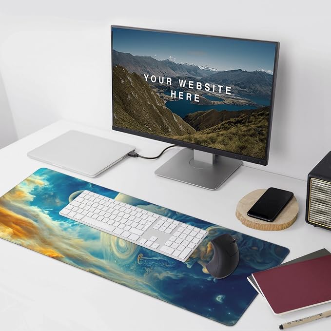 Spectacular Cosmic Planets Large Mouse Pad, Vintage Aesthetic Gaming Desk Mat - Image 9