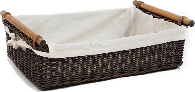 The Basket Lady Low Pole Handle Wicker Storage Basket, 17 in L x 10.5 in W x - Image 3
