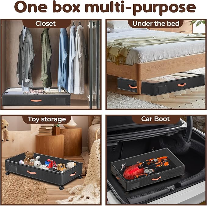 Under Bed Storage with Wheels 2-Pack, 60L Clear Lids & Labels, Rolling Storage - Image 8