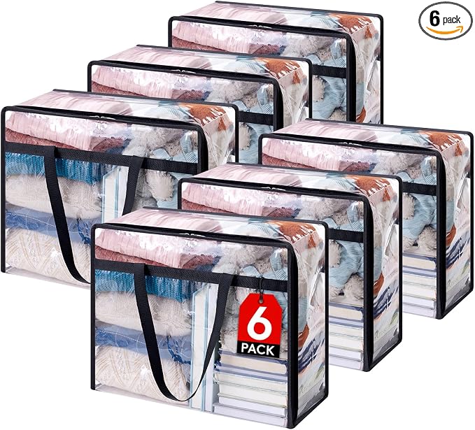 Lifewit 6 Pack Clear Clothes Storage Bags, 40L Plastic Blanket Storage Bag by Lifewit