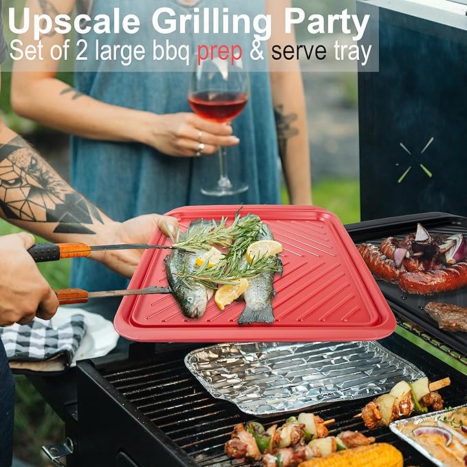 Large Grilling Prep and Serve Trays, 17.3" x 13" BBQ Platters - Image 3
