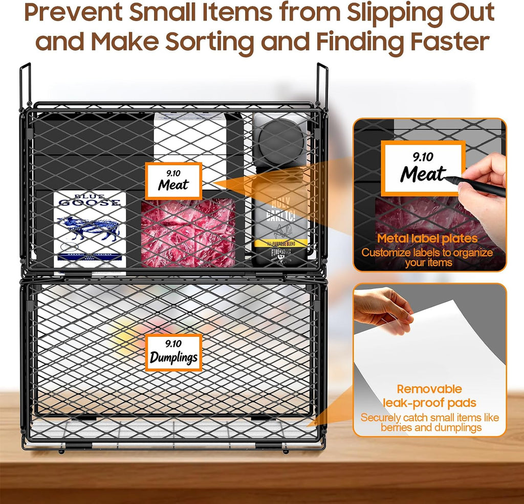 Large Freezer Organizer Bins for 5 to 9 Cu.Ft,Side-Net Leak-Proof