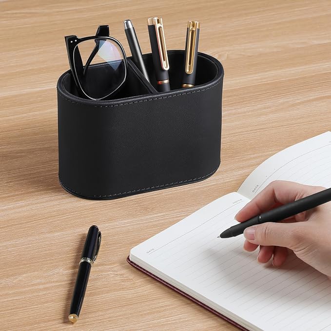 PU Leather Pen Holder for Desk, Small Remote Control Holder Pencil Cup - Image 2