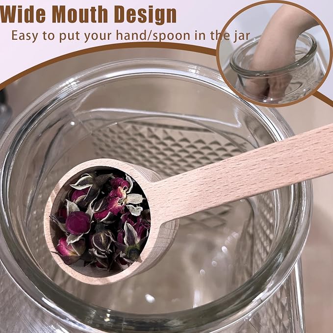 Viovian Large Glass Jar with Wood Lid and Spoon 60 OZ Square Thick Glass - Image 3