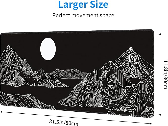 Black and White Mountain Large Mouse Pad, Gaming Keyboard Desk Pad, Extended - Image 3