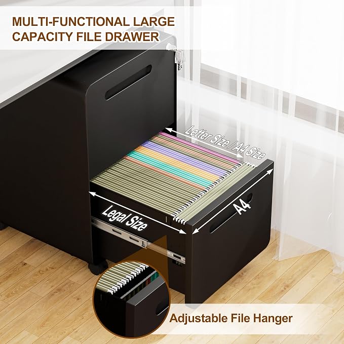 2 Drawer File Cabinet with Lock and 4 Keys, Mobile Metal Filing Cabinet - Image 7
