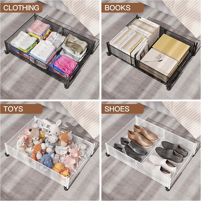 Under Bed Storage with Wheels, Foldable Metal Mesh Underbed Storage Container - Image 5