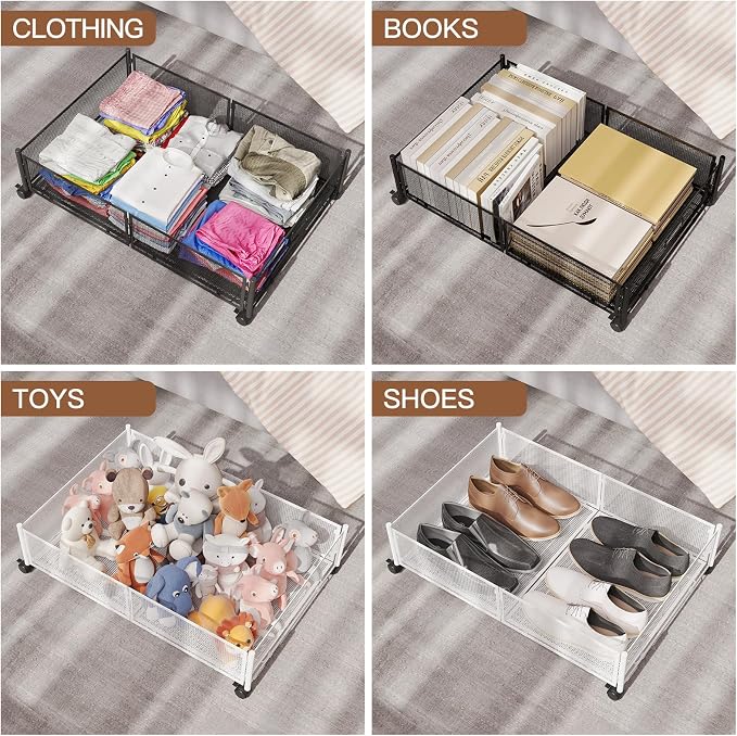 Under Bed Storage with Wheels, Foldable Metal Mesh Underbed Storage Container - Image 5