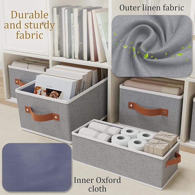 OUTBROS Foldable Bins With Handles, Fabric Storage Boxes, Foldable Bins With - Image 5