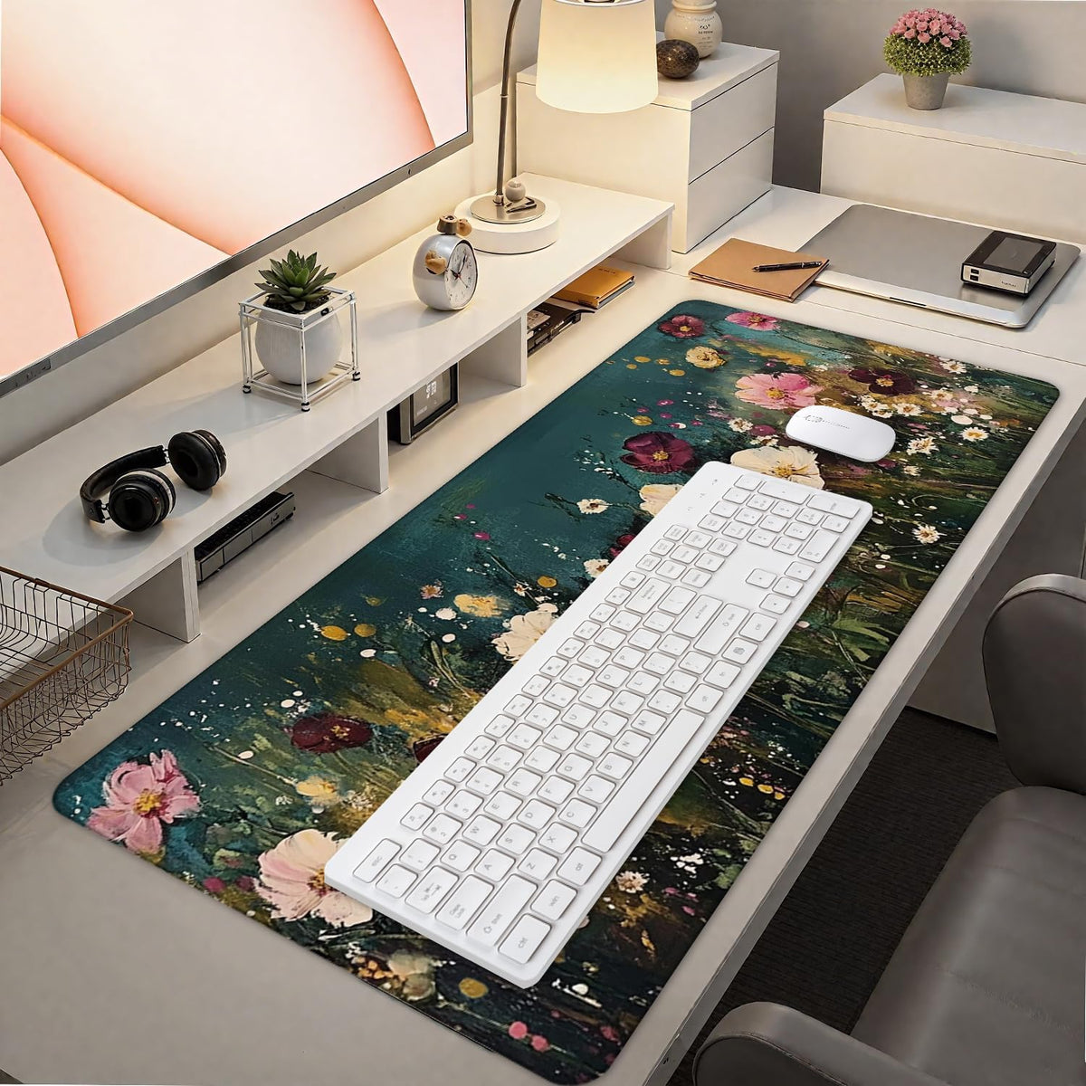 Vintage Wildflower Large Mouse Pad 31.5x15.7inch, Retro Floral Large